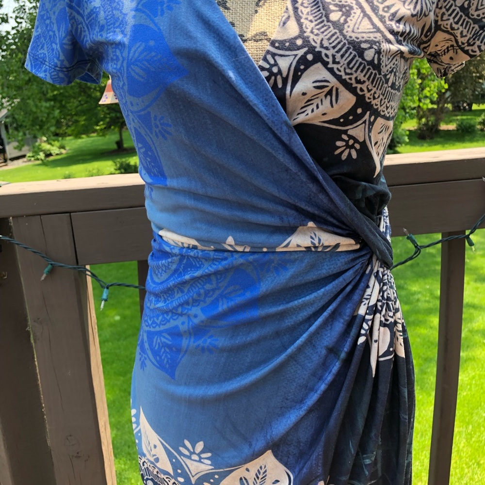 Desigual Blue and Tan Faux Wrap Dress - Picture 3 of 8